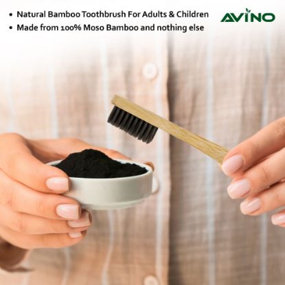 Picture of Avino wooden toothbrushes multi-pack for a good oral hygiene pk of 6 different colours 