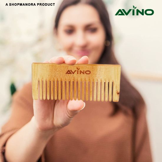 Picture of Avino Anti-Dandruff Pure Neem wide  tooth  Pocket Wooden Comb